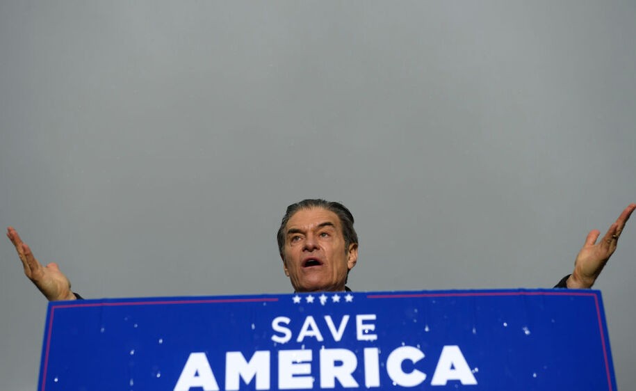 GREENSBURG, PA - MAY 06: Pennsylvania Republican U.S. Senate candidate Dr. Mehmet Oz speaks at a rally in support of his campaign sponsored by former President Donald Trump at the Westmoreland County Fairgrounds on May 6, 2022 in Greensburg, Pennsylvania. Former President Trump endorsed Dr. Oz in the Pennsylvania Republican primary race for the U.S. Senate over his top opponent David McCormick. (Photo by Jeff Swensen/Getty Images)