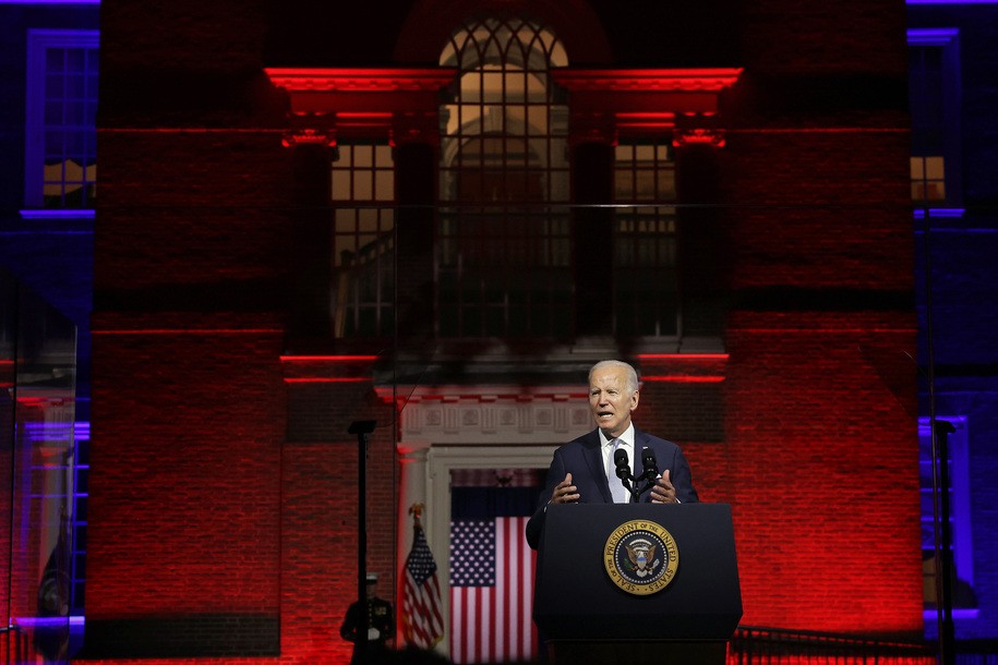 PHILADELPHIA, PENNSYLVANIA - SEPTEMBER 01: U.S. President Joe Biden delivers a primetime speech at Independence National Historical Park September 1, 2022 in Philadelphia, Pennsylvania. President Biden spoke on â€œthe continued battle for the Soul of the Nation.â€  (Photo by Alex Wong/Getty Images)
